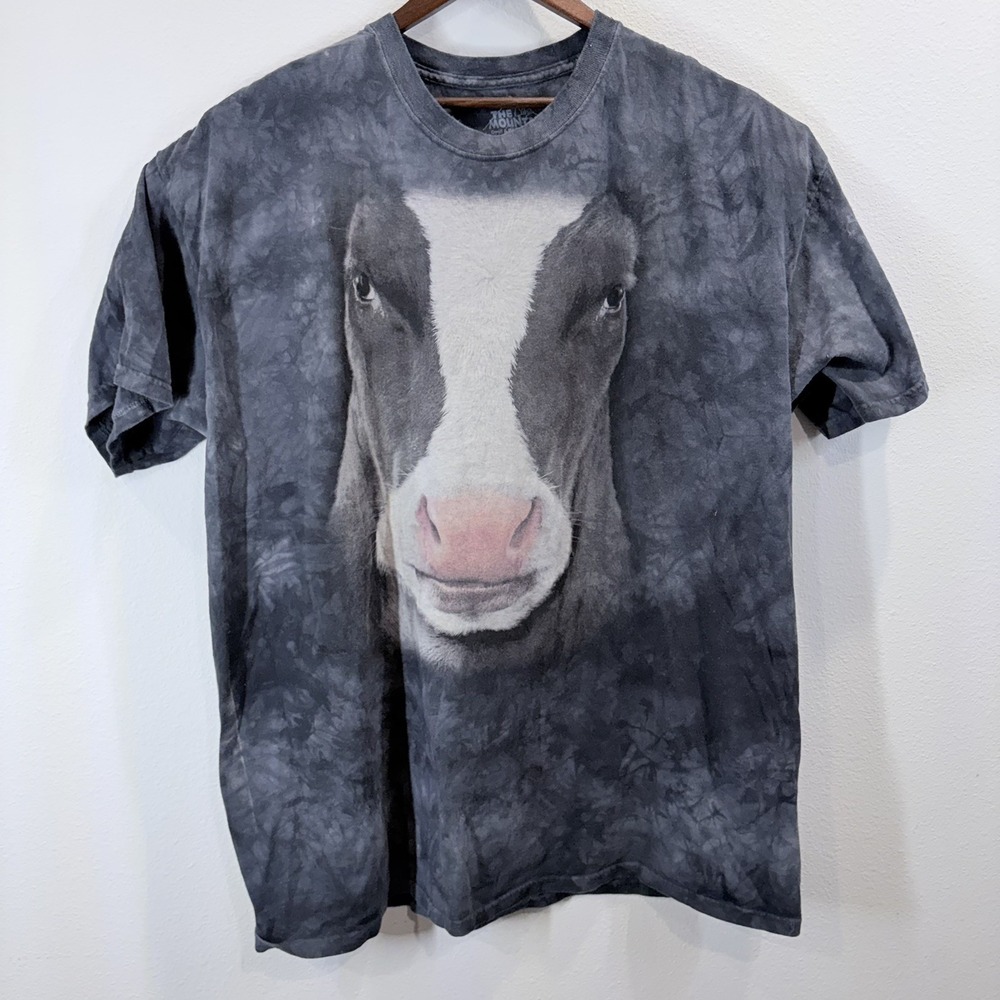 The Mountain "Cow" T-shirt Men's Sz 3XL Black/Gray Tie Dye Y2K